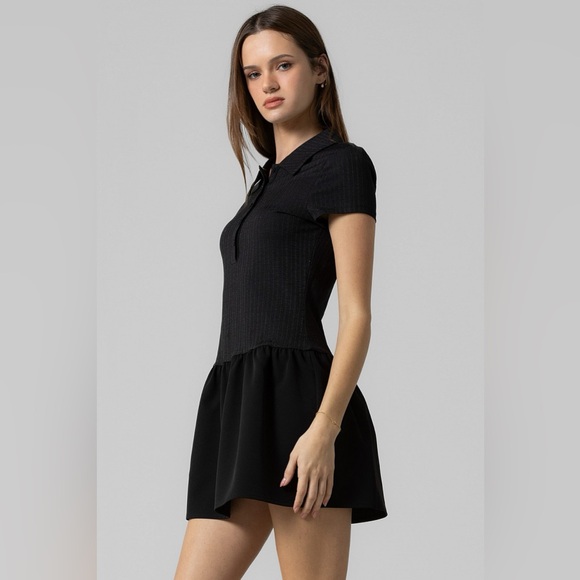 Black Short Sleeve Mini Polo Tennis Dress - Picture 2 of 6